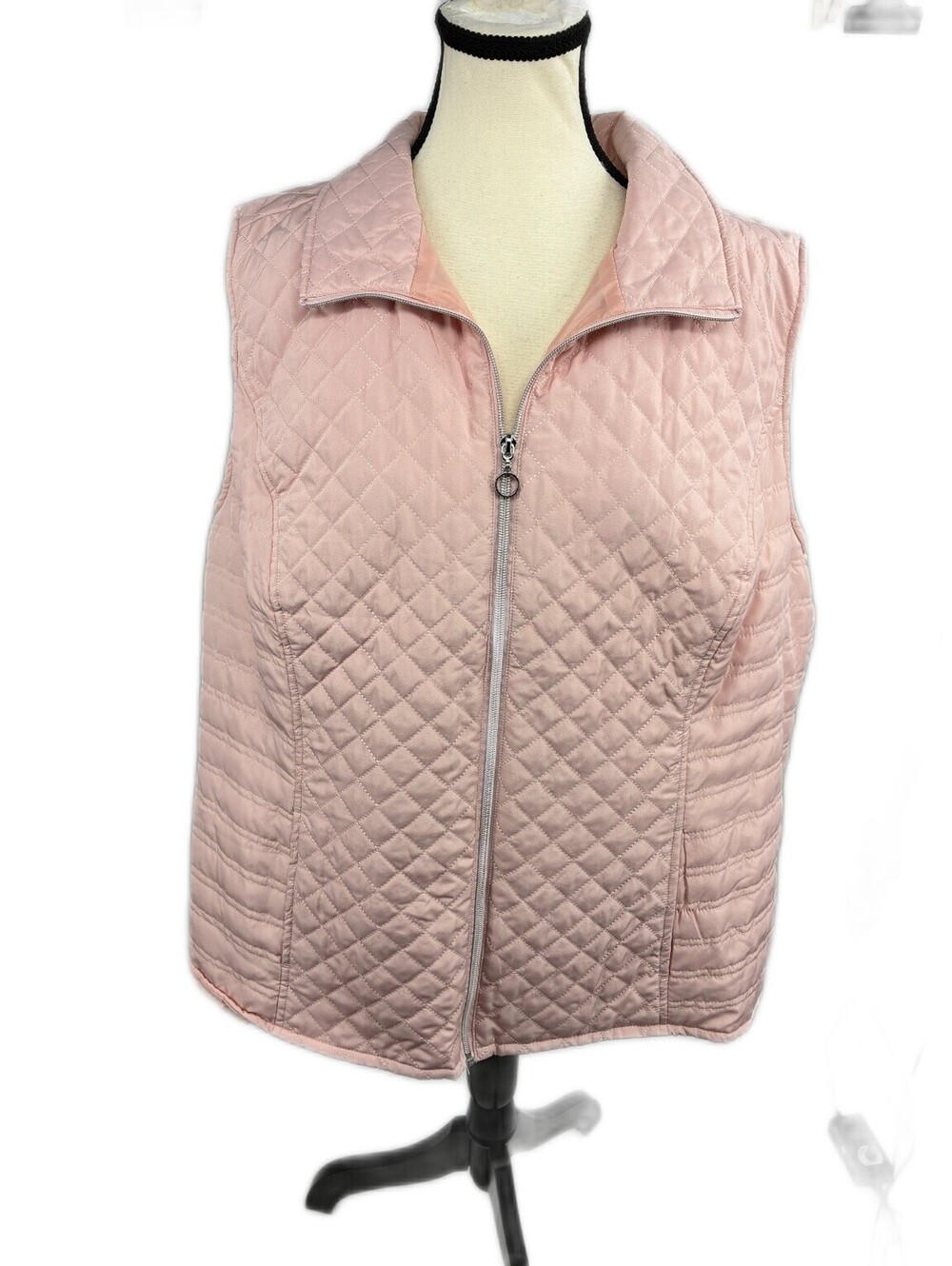 CJ Banks Womens Plus Size 2X Pink Quilted Full Zip Collared Vest Pockets Casual